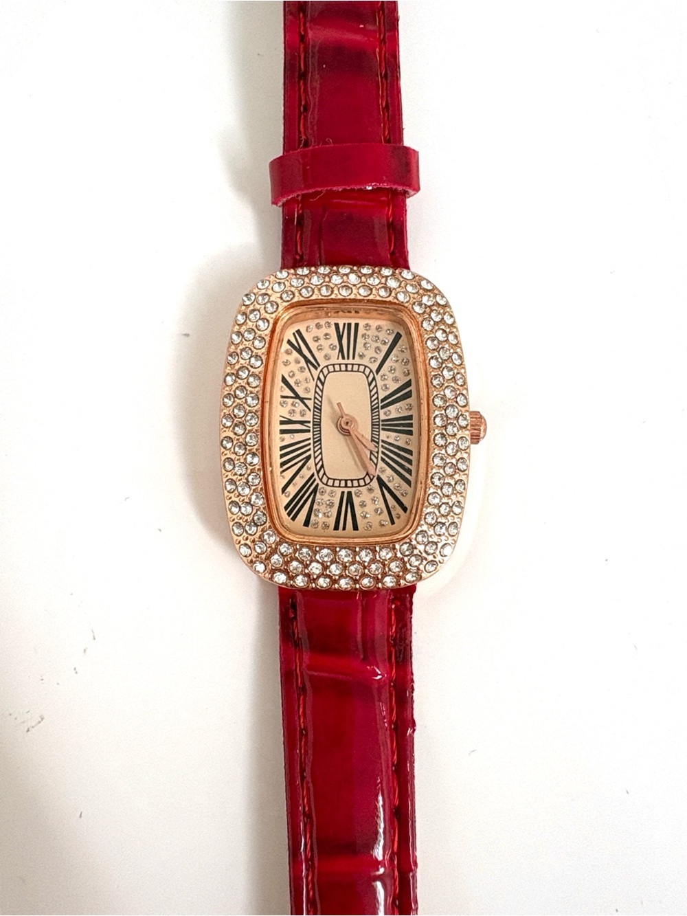 Red Crystal-Embellished Women's Dress Watch